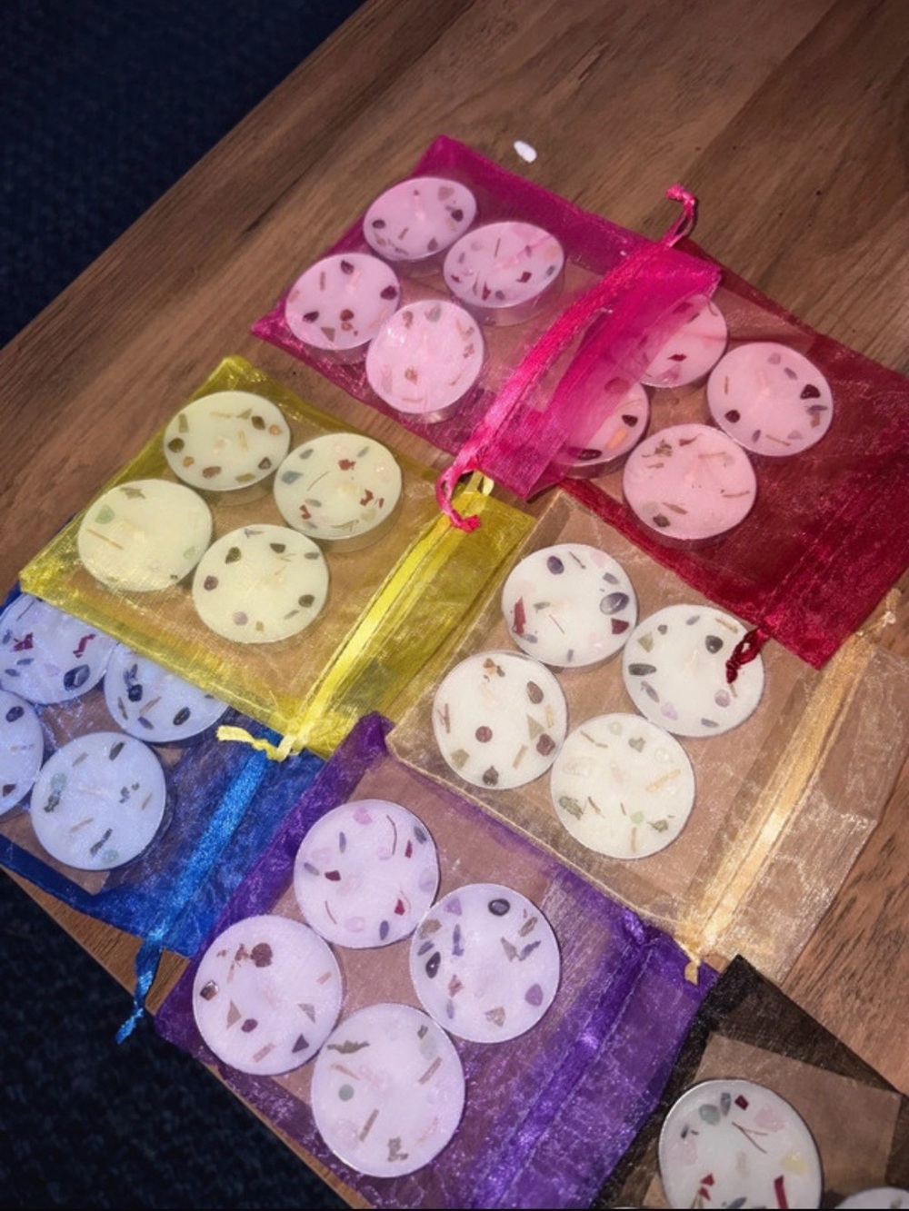 Handmade Intention Tea Light Candles with Gemstone & Petal Accents gifts